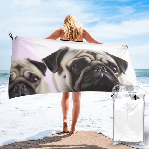 FCTVASDM Toalla de playa de microfibra de 31.5 x 63 pulgadas, toalla de secado rápido, manta de playa sin arena, toallas de camping de gran tamaño, toallas de baño para perros carlinos, toallas de