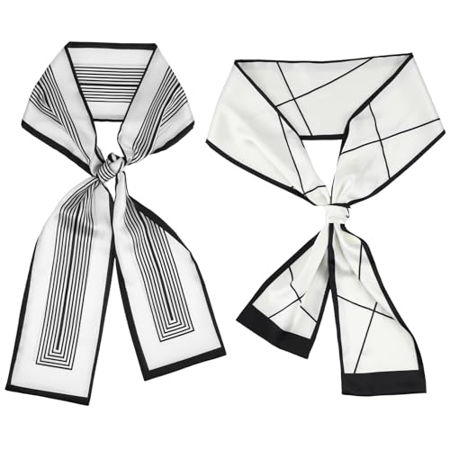 2 Pack Satin Scarves for Women, Lightweight Silk Hair Scarf and Purse Scarf for Handbags, Fashion Skinny Scarves for Neck, Hair Accessory and Sleeping, 56 x 5 Inches