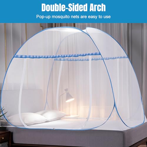 Miniatura 3 de Mizikuu Mosquitera Plegable Para Cama Individual, Fácil De Instalar, Ligera Y Transpirable, 120 X 200 Cm, Borde Azul