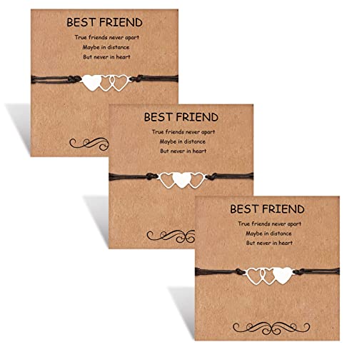 HOHOTANG Best Friend Bracelets for 3 Friendship Bff Matching Heart Bracelet Trio Friends Long Distance Birthday Jewellery Gifts Women Girls Sister Silver-Matching Heart 10.2inch