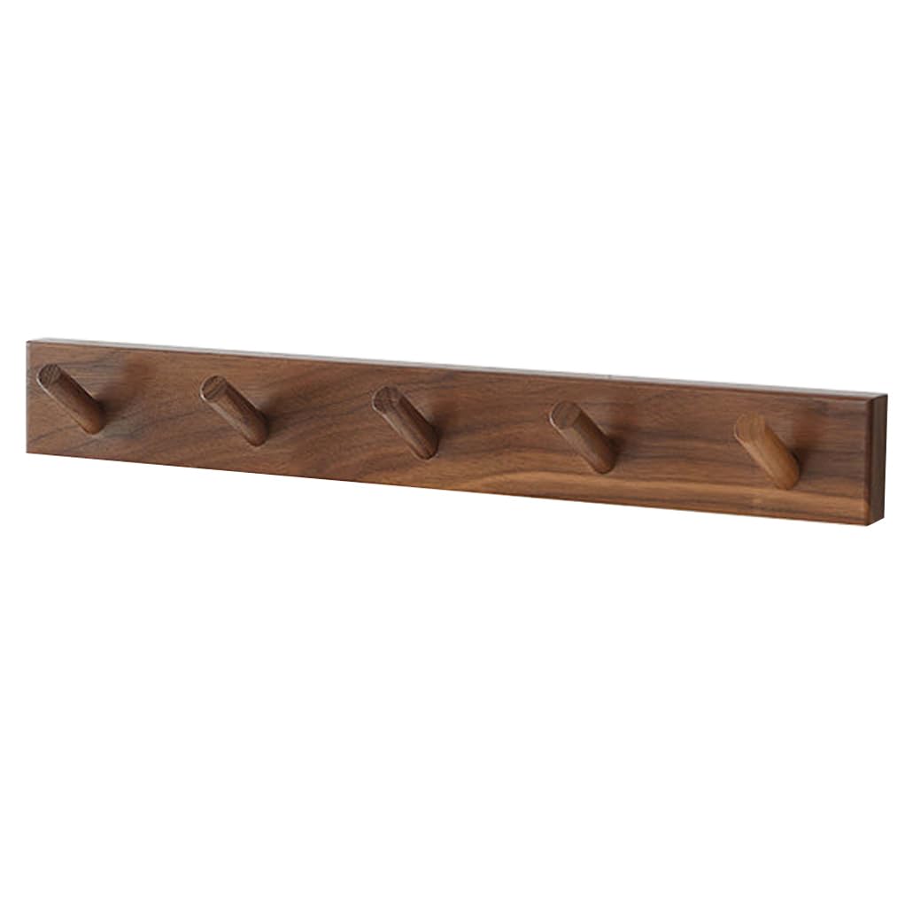 Solid Wood Coat Rack Wall Mount,Walnut Wood Coat Hooks Hanger 5hook