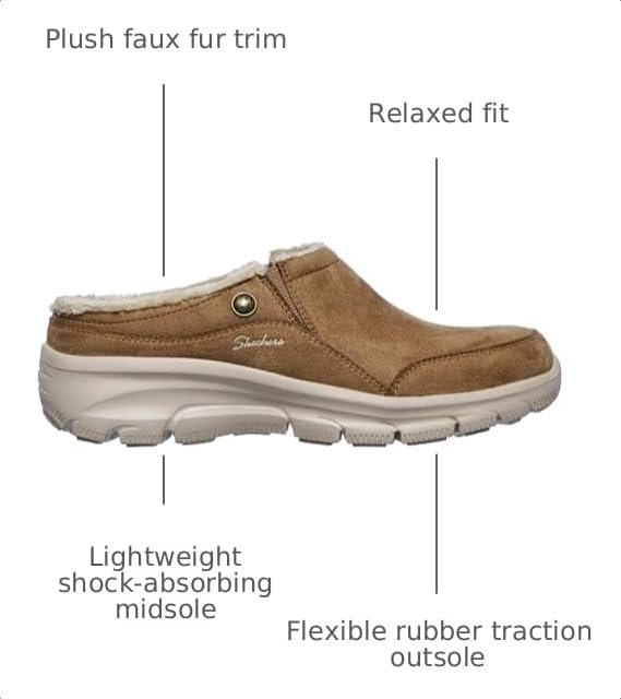 Image of Skechers Women's Clogs - Relaxed Fit: Easy Going - Latte-Twin Gore Open Back Suede Fur Slip-On Clogs with Air Cooled Insole