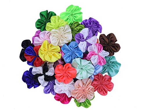 YYCRAFT 80pcs 2 Inch Ribbon Flowers for Sewing Applique,DIY Hair Bow Accessory Craft,Wedding Party Decorations(2In Round Flower 80pcs)
