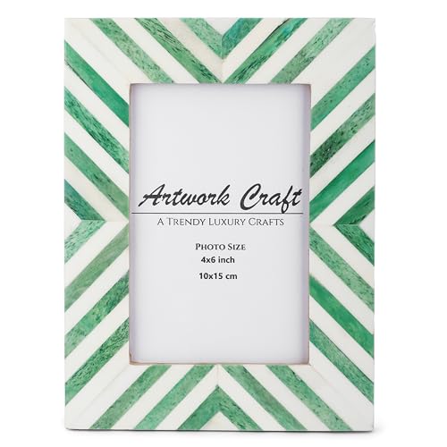Artwork Craft Picture Photo Frame Chevron Herringbone Art Inspired Vintage Table-Top/Wall Décor Frames (4x6 Inches, Green,White)
