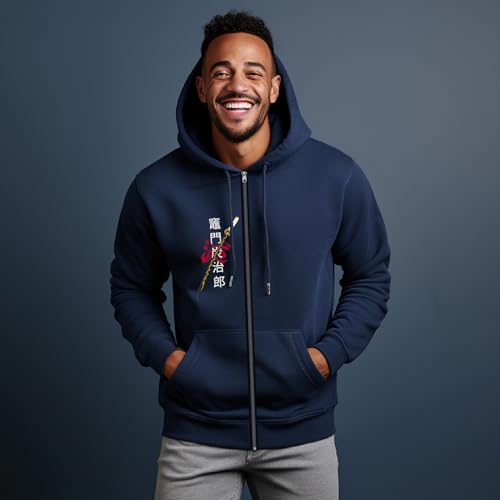 Image of Anime Zipper Hoodie for Men Stylish | Regular Fit Demon - Slayer Printed Hoodie | Cotton Fleece Long Sleeve Zip Up Hoodie Sweatshirts