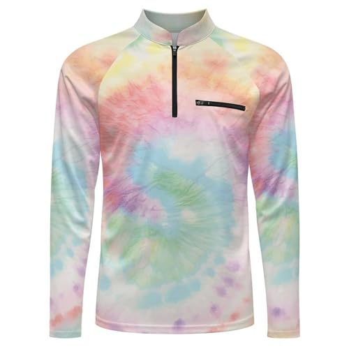 Mens Long Sleeve Mesh Fishing Shirts Pastel Tie Dye Swirl Rash Guard Fishing Running Tshirt Sun Protection Tee4
