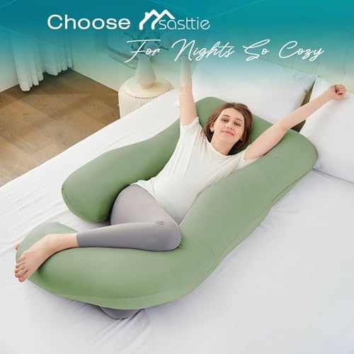 Image of Cooling Pregnancy Pillows for Sleeping, 65'' Full Body Pillow, Green | Sasttie Maternity Pillow, OEKO-TEX, Down Alternative, Removable Cover, Pregnant Women Must Haves, Maternity Essential
