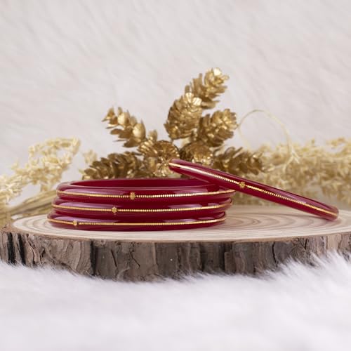 Image of Hem Jewels by Ashok Jewellers 22kt (916) Yellow Gold Bangles /Gold Handmade Chudi /Wedding Chooda for Women with Purity Certificate and 916 Stamp (Set of 4pcs) - Red