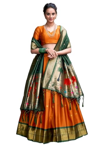 Lehenga de seda jacquard tradicional india con bordado zari de fiesta ceremonial 13214