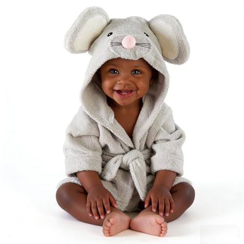 Image of Baby Boy Bathrobe Hooded Towels Unisex Infant Bath robe Towel For Toddle Terry Ultra Absorbent Durable Blankets