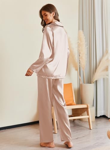 Image of Ekouaer Pajamas For Women Set Silk Pjs 2 Piece Satin Sleepwear Long Sleeve Button Down Lounge Sets With Pant