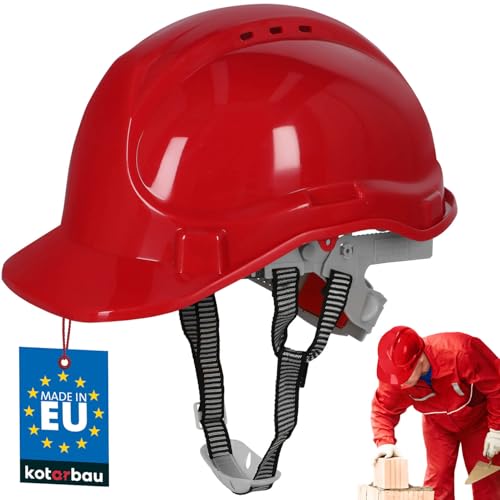 KOTARBAU® Casco de Protección Ajustable para Construcción y Obra - Plástico, Seguridad en el Trabajo, Protección de la Cabeza - Rojo