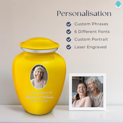 Image of Geturns Embrace Adult Personalized Picture Cremation Urns for Human Ashes I Large Photo Yellow Funeral Urn for Men and Women I 200 lbs