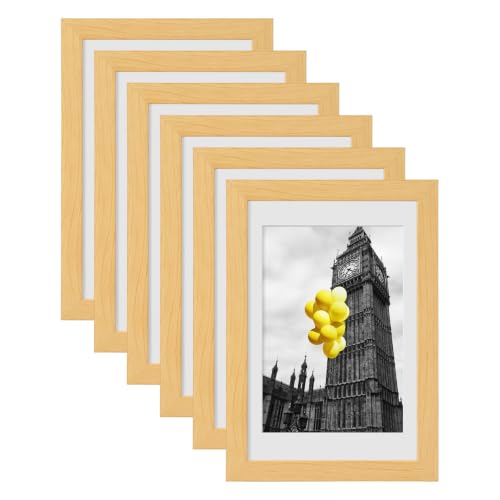 BSRHOME 4x6 Picture Frame Set of 6, Display Pictures 3.5x5 with Mat or 4x6 Without Mat, Photo Frames for Wall Mounting or Table Top Display,Collage Wall Decor Gallery Wall Frame Set, Light Oak