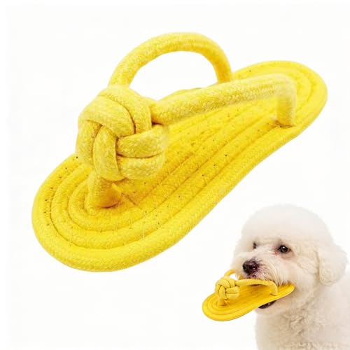 ARYIMYDP 1 Giocattolo per Cane a Forma di Infradito Giallo con Corda di Canapa,Peluche Morbido e Squittente per Cani di Piccola Taglia e Cuccioli,Giocattolo da Masticare Interattivo per Giochi