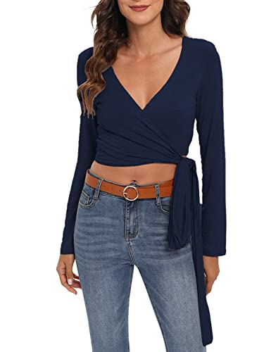 Image of Famulily Women's Sexy Deep V Neck Bandage Surplice Wrap Crop Top