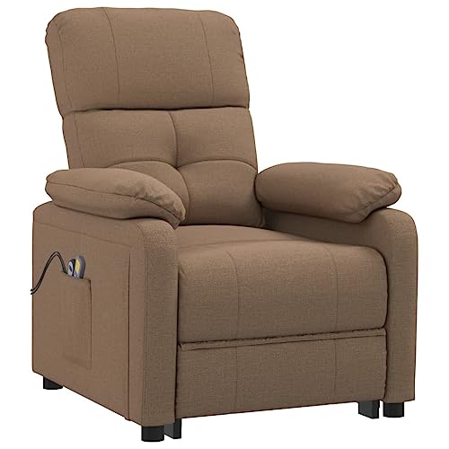 vidaXL Sillón de Masaje Eléctrico y Reclinable Ajustable Reposapiés Silla Asiento Salón Oficina Mueble Elevable Ergonómico Tela Marrón