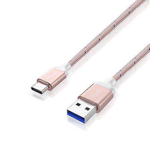 USB Type C Cable, Nekteck Nylon Braided USB-C to USB Type A Male Data & Charging Cord 56k ohm Resistor 3.3ft for for MacBook 12 Inch, Galaxy S8/ S8 Plus/LG G5/G6, Google Pixel/Pixel XL More, Pink
