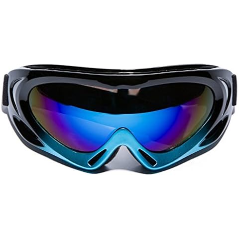 OYMI Professional Ski Goggles UV400 Protection Windproof Dustproof Snow Goggles Motorcycle Bicycle Goggles Airsoft Goggles Outdoor Sports Protective Goggles Safety Glasses (Black & Blue) Cover