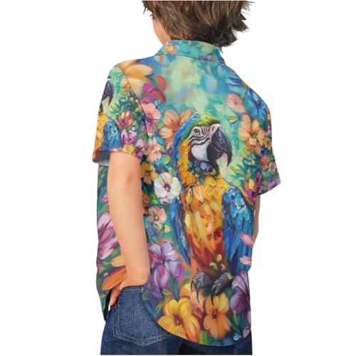 Image of PinUp Angel Funky Casual Hawaiian Shirt Kids Boys Girls Art Oil Painting Animal Pattern Short Sleeve Unisex Beach Shirt
