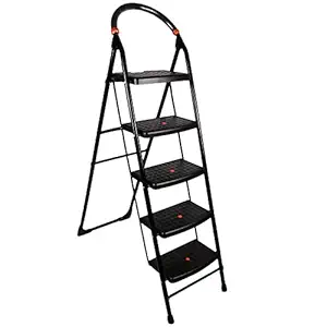 BRANCO Heavy Duty Folding Alloy Steel Ladder | Wide Steps | Space-Saving Design | Comfortable and Safe Climb | Milano 5 Steps | (5 Years Warranty)- Foldable Ladder