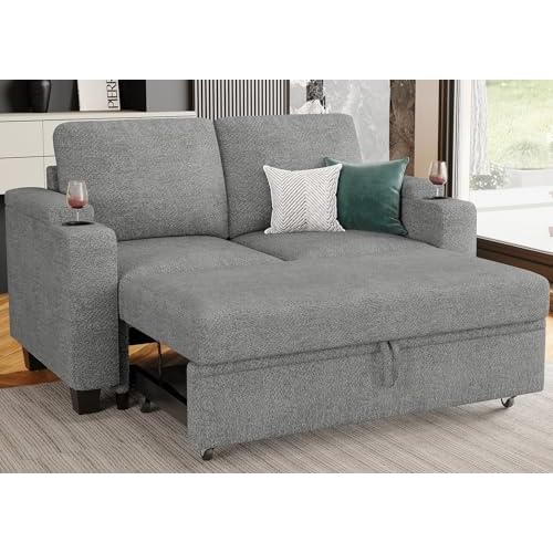 Belffin Modular Sectional Sleeper Sofa Bed with Storage Chaise L Shaped Sectional Couches for Living Room Armrest with Cup Holder. White Couch Beige Sleeper 1
