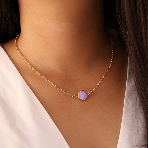 Jovono Rhinestone Pendant Necklaces Fashion Dainty Necklace Chain Jewelry for Women and Girls (Purple)