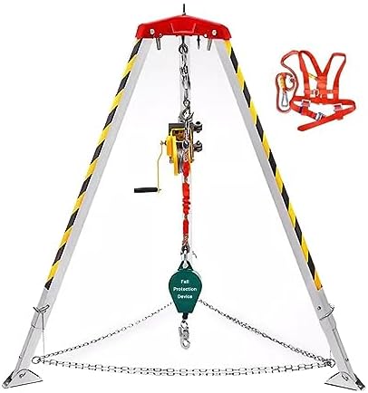 Confined Space Equipment Adjustable Commercial Firefighting Rescue Tripod with Self-Locking Device，Heavy Duty Fall Arrest Kit - Aluminum Confined Space Tripod with 49' Retractable Winch Anti