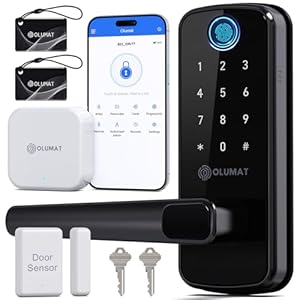 Smart Door Lock with Handle: Olumat Keyless Entry Door Lock with WiFi Gateway-Fingerprint Door Lock with Door Sensor -Smart Locks for Front Door with Keypad