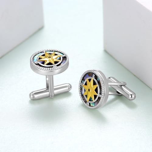 Mancuernillas Hombre Plata Esterlina 925 Brújula miniatura 2