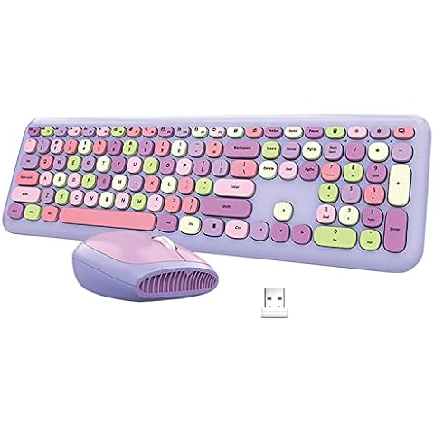 Colorful Wireless Keyboard and Mouse Combo, Cordless Full-Sized Computer Keyboard with Number Keypad,2.4Ghz USB Receiver,Energy Saving,Battery Powered for Laptop/Computer/PC/Desktop (Lilac) Cover