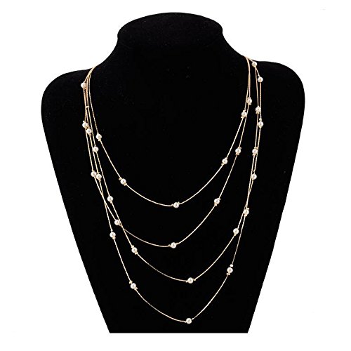 Collar largo con colgante de perlas de imitación de múltiples capas, 60 cm + 6 cm extensor Cover