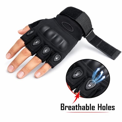 Image of Gloves for Men Bike Riding Half Finger | Hard Knuckle Protection, Breathable & Adjustable Wrist Strap | Hand Gloves for Bike Riding /Cycling |1 Pair (Black)
