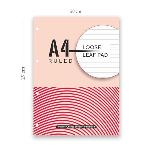 Image of amazon basics A4 Loose Leaf Report Pad | Ruled | Pre Punched for Easy Filing | Tear Off Sheets | Multi-Colored Cover | Pack of 3 (100 Sheets Each)