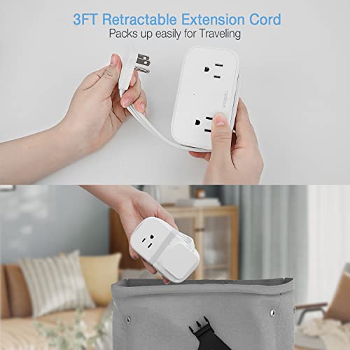 Travel Power Strip, Tessan 3 Ft Wrapped Flat Plug Extension Cord With 4 Wall Outlets 3 Usb(1 Usb C), Small Portable Charging Station, Compact For Home Office Hotel, Cruise Essentials Must Have #TOP2