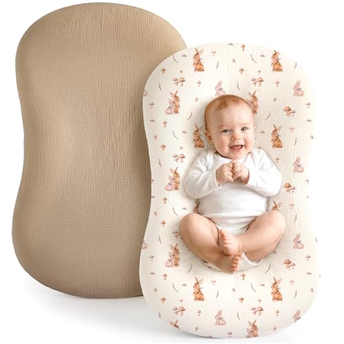 Image of Termichy Baby Lounger Cover Muslin: Skin-Friendly Slipcover for Snuggle Me Lounger - Removable & Machine Washable for Daily Use - Snug Fit & Zipper-Free Baby Lounger Cover for Newborn Girls