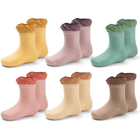 Mardonskey Baby Boys Girls Socks Toddler Cotton Grip Socks Non Slip Crew Socks for Kids 6 Pack Solid Color 12-24 Months Cover