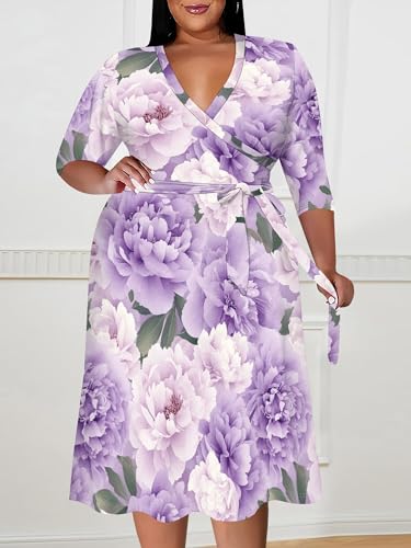 Image of PinkPatty Women's Plus Size Maxi Dress Print 3 /4 Sleeves V Neck Party Sundress Wedding Guest Dresses