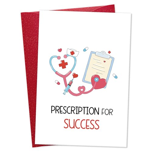 DISJOURNEY Medical School Graduation Card - Prescription for Success - Doctor Congratulations Card for MD, Nursing, Physician Assistant Graduation Gift - with Envelope