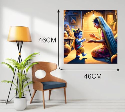 Image of Techgifti Baby Krishna And yashoda Maa Hand Wall Poster for Pooja Room, Office, Kids Room (Size- 46CM X 46CM)