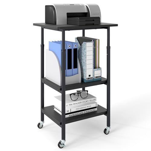 GIANTEX Support Imprimante Réglable en Hauteur, Meuble Imprimante Mobile, Etagere Roulette à 3 Niveaux pour Fax, Dossiers, Scanners, Étagère de Rangement...