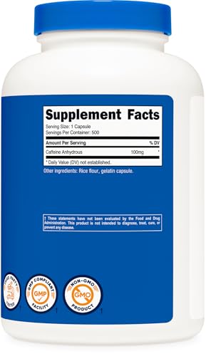 Image of Nutricost Caffeine Pills 100mg, 500 Capsules