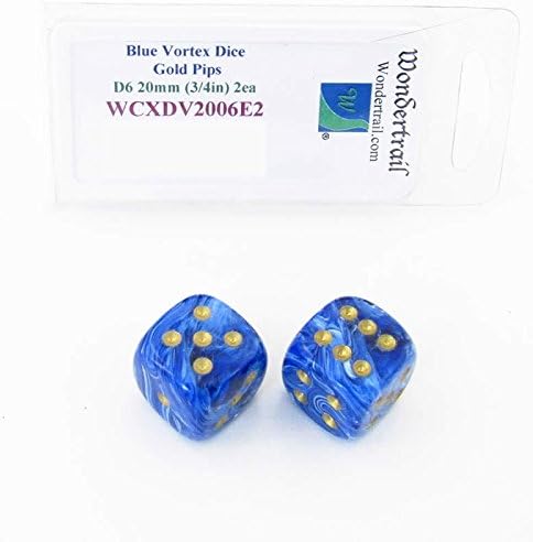 Blue Vortex Dice with Gold Pips 20mm (3/4in) D6 Pack of 2 Wondertrail