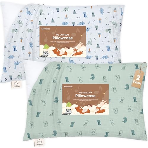 Image of KeaBabies Cotton Muslin Toddler Pillowcase 13x18 Only, 2-Pack (Dino Park) | Organic Cotton Muslin Pillow Case for Kids, Girls, Boys, Small Travel Size Cover, Soft,Breathable Toddler Pillow Not Included