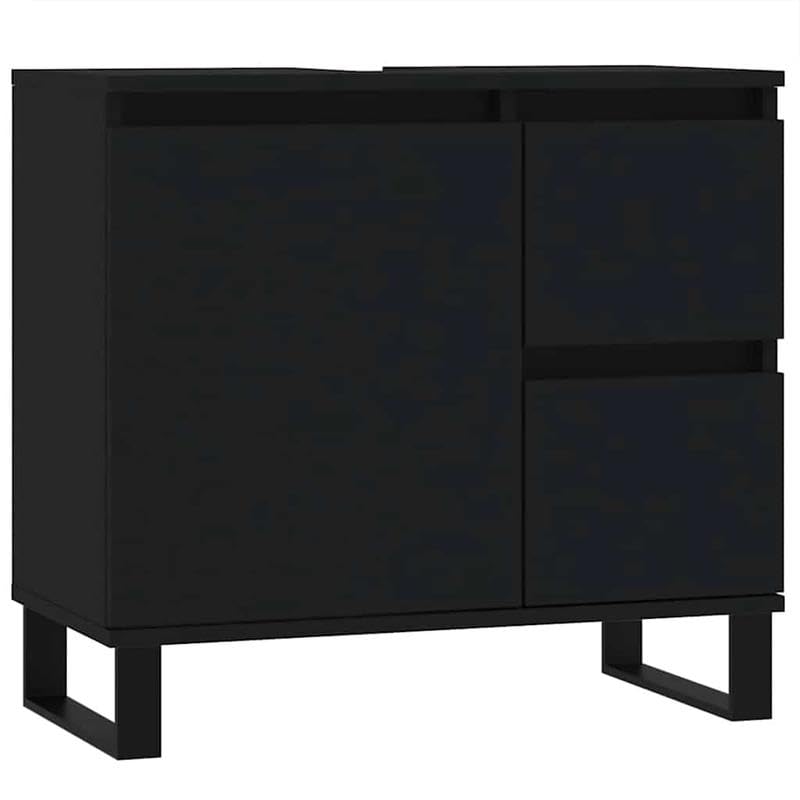 Armario de baño negro 65 x 33 x 60 cm de madera y hierro – Moderno armario de baño con espacio para lavabo, ducha y aseo de invitados, estable juego de muebles para baños pequeños