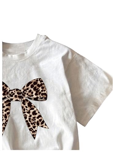 MakeMeChic Girl's Leopard Print Bow Crew Neck Tee Short Sleeve Cute T Shirt Top3