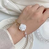 YienDoo Vintage Roses Pearl Bracelet Chain Baroque White Roses Flower Wrist Chain Dainty Pearl Hand