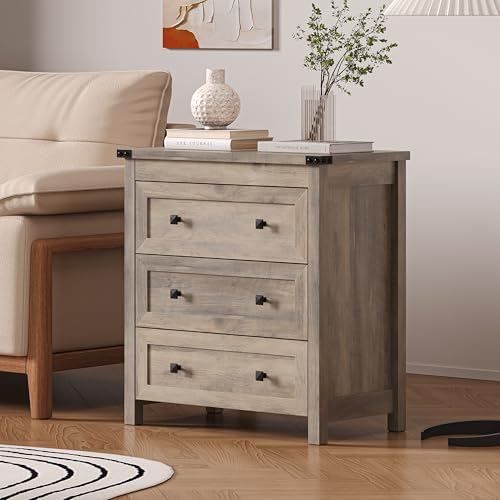 Image of BORNOON 3-Drawer Dresser, Small Wooden Chest of Drawers with Metal Knobs, Water-Resistant Top, Storage Organizer with Anti-Tip Kit for Bedroom, Nursery, Living Room