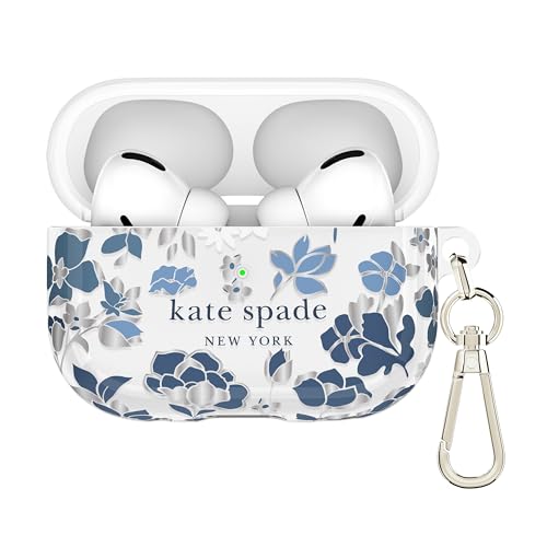 Image of kate spade new york AirPods Pro Protective Case with Keychain Ring - Flowerbed Blue, Compatible with AirPods Pro 2nd / 1st Generation