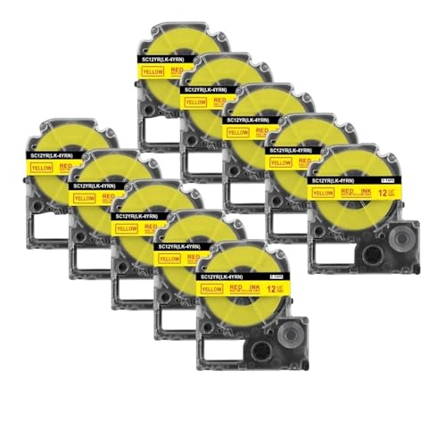 �v�����^ LW-300/LW-400/LW-600P/LW-700 �p 12mm �݊����x���e�[�v 10 �p�b�N - �l�ߑւ� (SS12KW/LK-4WBN/ST12KW/SC12YW �̑�֕i)(10PK Red on Yellow,12mm)